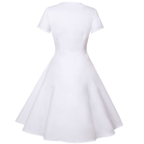 Elegant Polka Dot Stitched A-line Midi Skirt Fashion Dress - White | image