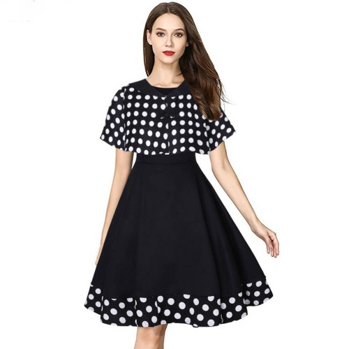 Trendy Two-piece Polka Dot Shawl Midi Skirt Dress - Black image