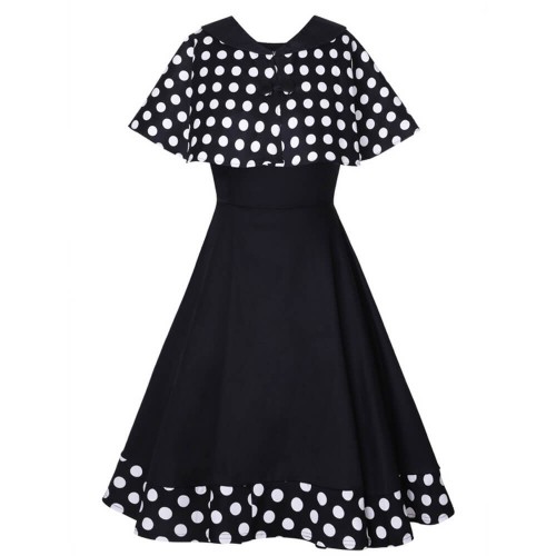 Trendy Two-piece Polka Dot Shawl Midi Skirt Dress - Black image
