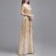 Evening Long Skirt Banquet Sequined Quarter Sleeves Party Dress - Cream image