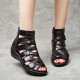 Comfortable Leather Fish-mouth Wedge Sandals Shoes - Black| image