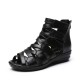 Comfortable Leather Fish-mouth Wedge Sandals Shoes - Black| image