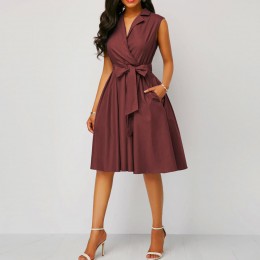 Bow Knot Sleeveless High Waist Mid-skirt Dress - Purple