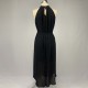 Chiffon Pleated Halter Neck Sleeveless Maxi Dress - Black image