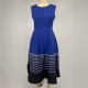 Ruffle Overlay Stripped Borders Printed Sleeveless Midi Dress - Blue image