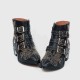 Rivets Decorated Thick Heel Pointed Boots Shoes - Black | image