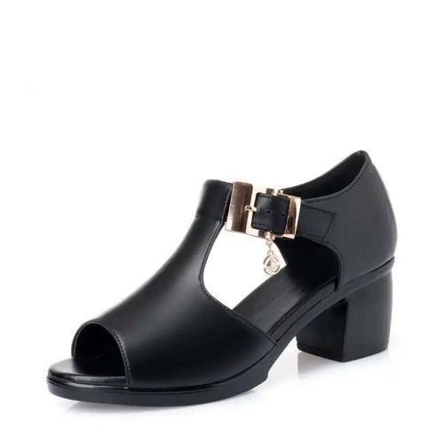 Trendy Fish Mouth Buckle Sandal Casual Shoes - Black image