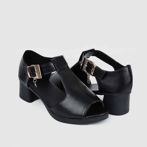 Trendy Fish Mouth Buckle Sandal Casual Shoes - Black image