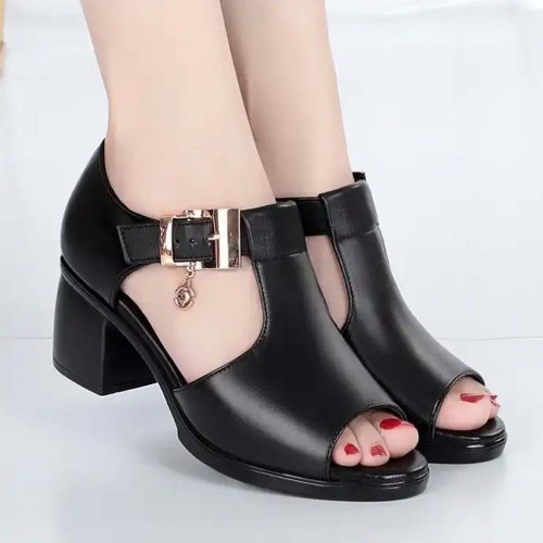 Trendy Fish Mouth Buckle Sandal Casual Shoes - Black image