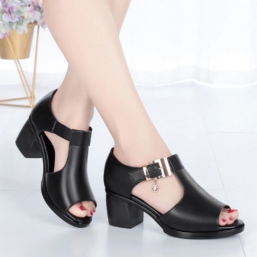 Trendy Fish Mouth Buckle Sandal Casual Shoes - Black image