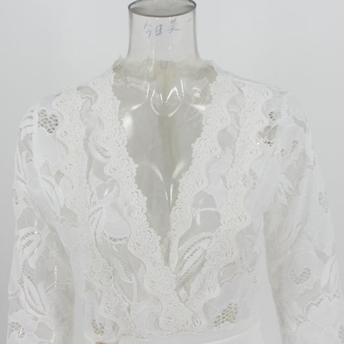 Latest Hollow Lace Stitched V-neck Jumpsuit Party Dress - White image