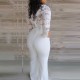 Latest Hollow Lace Stitched V-neck Jumpsuit Party Dress - White image