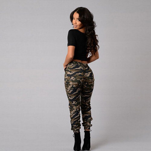 Trendy Camouflage Printed Trousers Casual Bottoms - Green image
