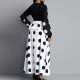 Stylish Polka Dot V-neck Full-sleeve Maxi Casual Dress - Black image
