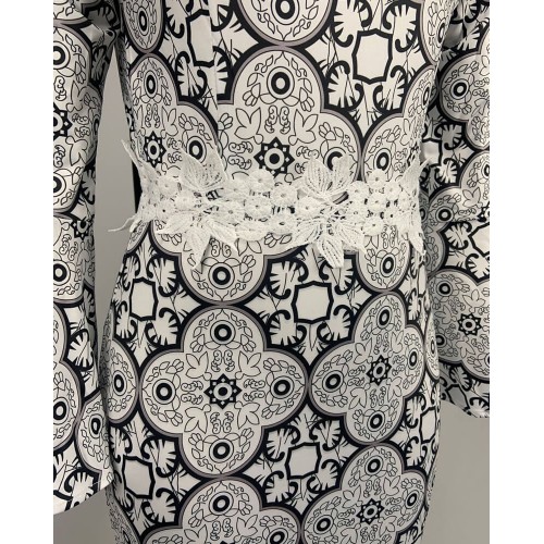 Stylish Printed Lace Robe Mermaid Ruffle Dress - White image
