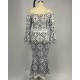 Stylish Printed Lace Robe Mermaid Ruffle Dress - White image
