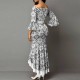 Stylish Printed Lace Robe Mermaid Ruffle Dress - White image