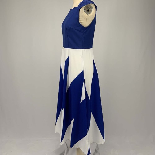 Trending Contrast Geometric Sleeveless Long Dress - Blue|image