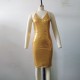 Trending Hot V Neck Slim Fitted Sequined Party Dress - Gold image