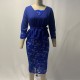 Hollow Lace Stitched Pencil Skirt V-Neck Party Dress - Blue image