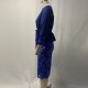 Hollow Lace Stitched Pencil Skirt V-Neck Party Dress - Blue image