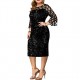 Trendy Glittering Lace Stitched Midi-skirt Party Dress - Black |image