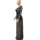 Hot Lace Hollow Floral Designed Long Party Dress - Black image