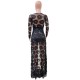 Hot Lace Hollow Floral Designed Long Party Dress - Black image