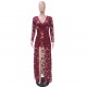 Hot Lace Hollow Floral Designed Long Party Dress - Red image