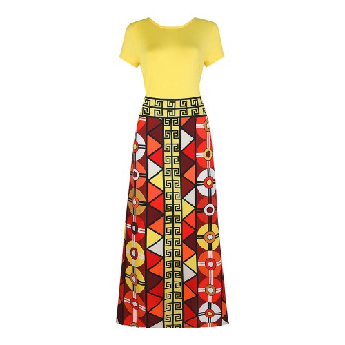 Multicolor Print Short-sleeve Maxi Casual Dress - Yellow image