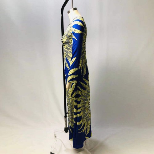 Stylish Floral Print Full-sleeve Maxi Casual Dress - Blue image