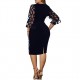 Trendy Glittering Lace Stitched Midi-skirt Party Dress - Blue| image