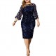 Trendy Glittering Lace Stitched Midi-skirt Party Dress - Blue| image