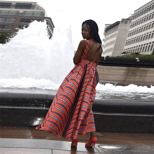 Latest Design Digital Printed Sleeveless Maxi Casual Dress - Red image