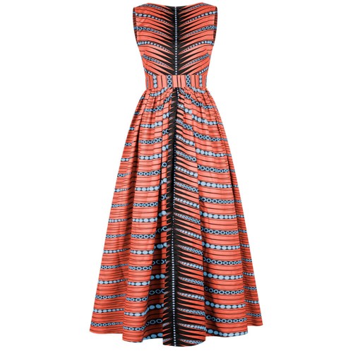 Latest Design Digital Printed Sleeveless Maxi Casual Dress - Red image