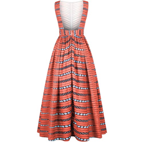 Latest Design Digital Printed Sleeveless Maxi Casual Dress - Red image