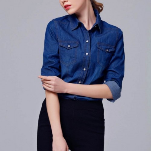 New Trending Fashion Denim Dual Pocket Full Sleeve Shirt - Blue image