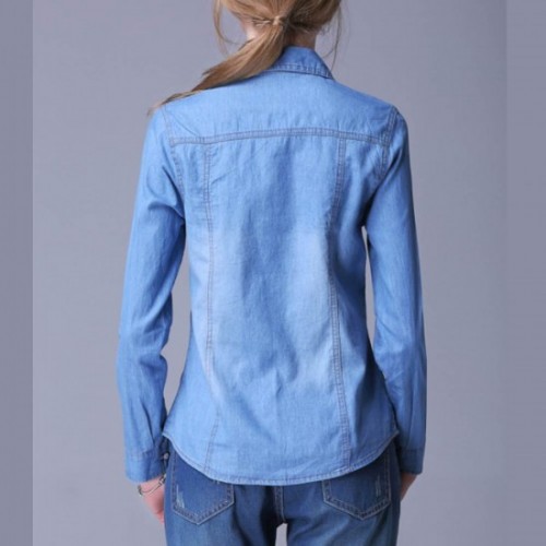 New Trending Fashion Denim Dual Pocket Full Sleeve Shirt - Light Blue image