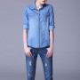 New Trending Fashion Denim Dual Pocket Full Sleeve Shirt - Light Blue