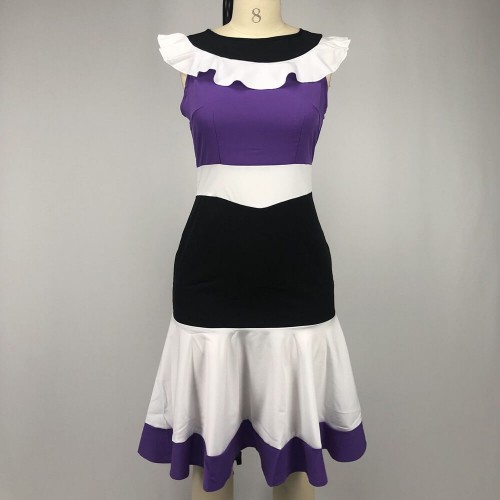 Modish Sleeveless Vintage Contrast Midi Skirt Casual Dress - Purple image