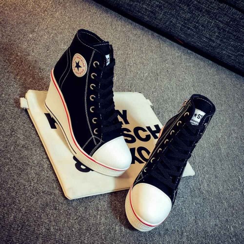 High Wedge Platform Canvas Sneaker Shoes - Black image
