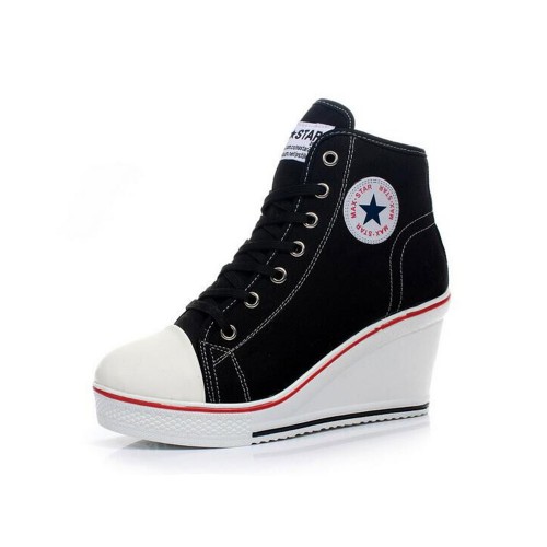 High Wedge Platform Canvas Sneaker Shoes - Black image