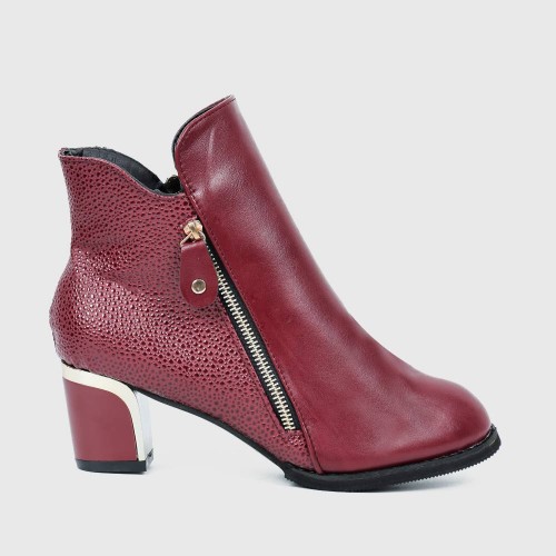 Latest Thick Heel Pointed Short Boots Women Shoes - Red image