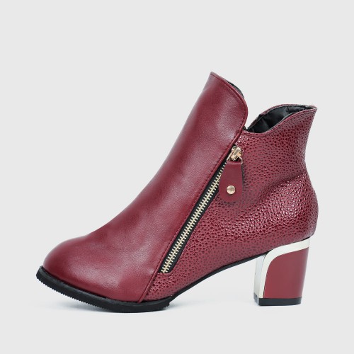 Latest Thick Heel Pointed Short Boots Women Shoes - Red image