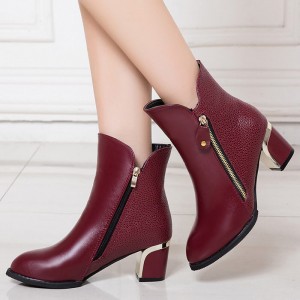 Latest Thick Heel Pointed Short Boots Women Shoes - Red