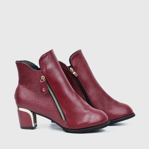 Latest Thick Heel Pointed Short Boots Women Shoes - Red image