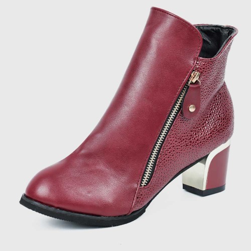 Latest Thick Heel Pointed Short Boots Women Shoes - Red image