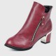 Latest Thick Heel Pointed Short Boots Women Shoes - Red image