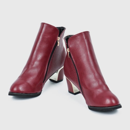 Latest Thick Heel Pointed Short Boots Women Shoes - Red image