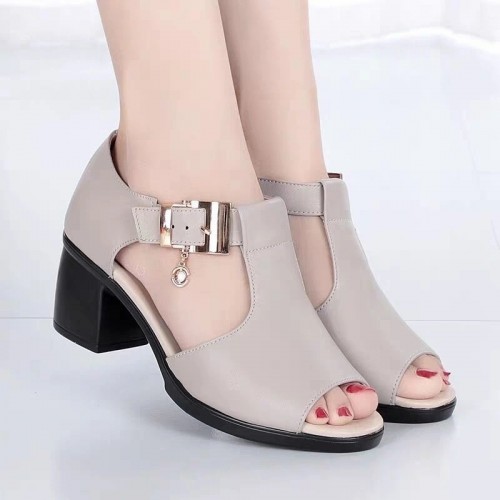 Trendy Fish Mouth Buckle Sandal Casual Shoes - Beige| image